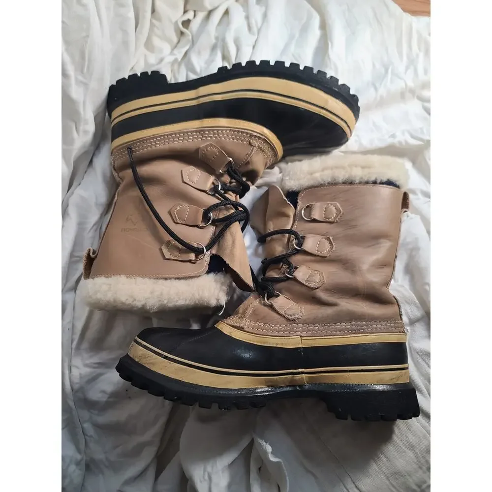 Sorel Men Tan and Black Waterproof Snow Boot with Shearling Collar